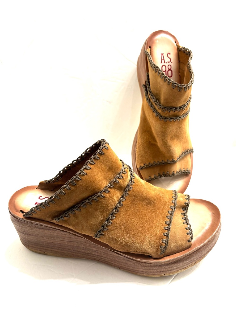 A.S.98 Nelson wedge sandals suede leather platform shoes in whiskey sz eu 42 - Picture 9 of 9